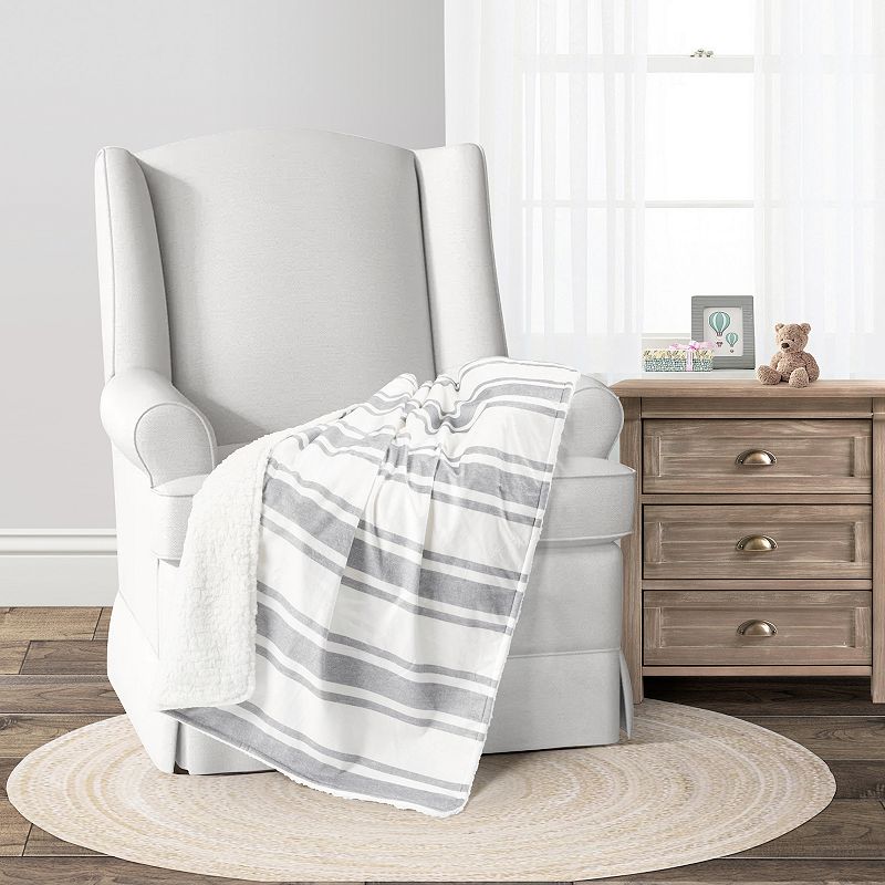 Lush Decor Farmhouse Stripe Soft Sherpa Blanket