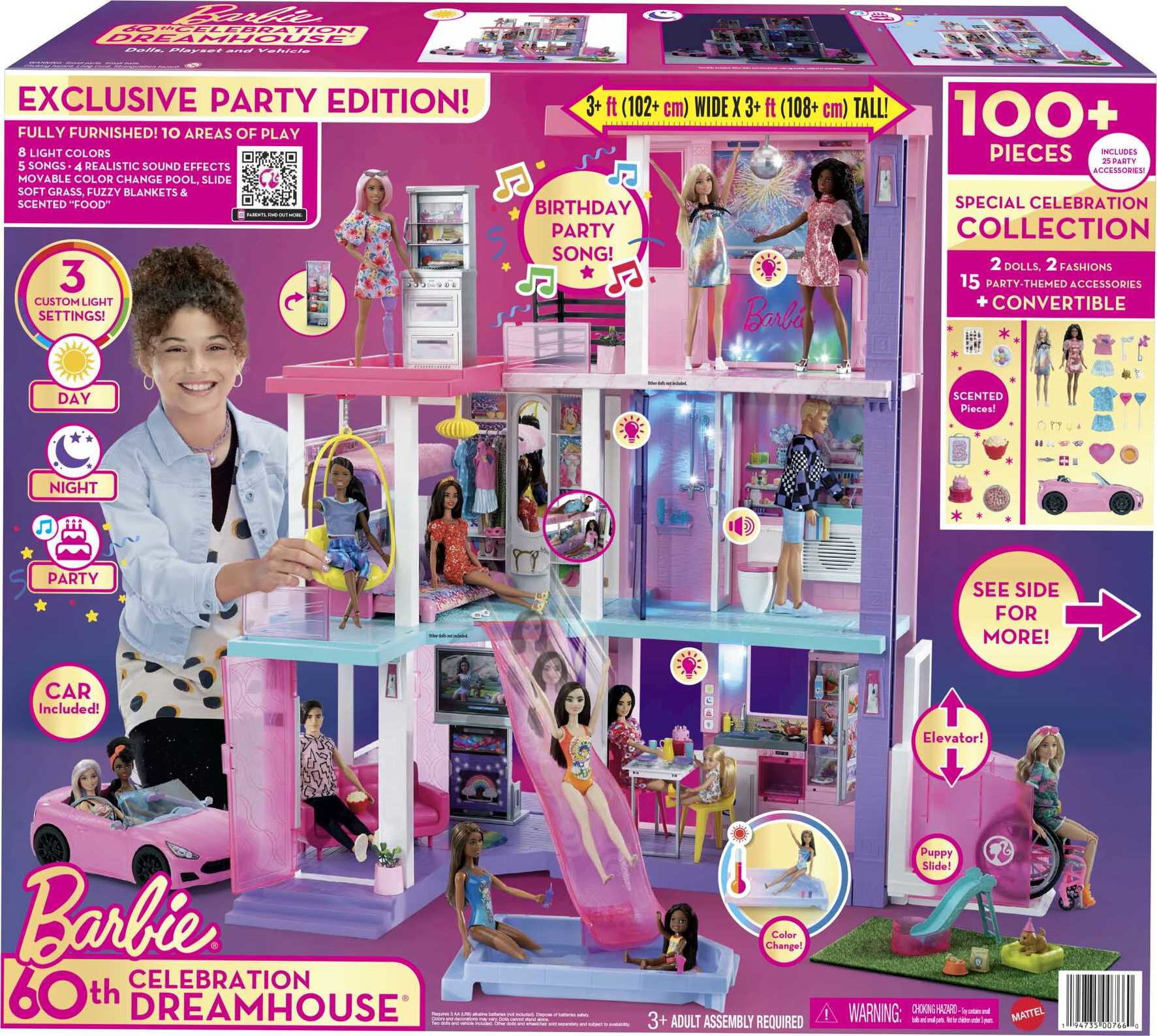 Barbie Deluxe Special Edition 60th DreamHouse Playset with 2 Dolls， Car and 100+ Pieces