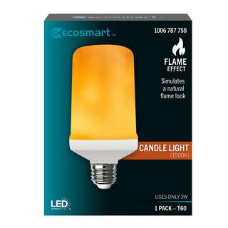 EcoSmart 3-Watt Equivalent T60 Cylinder Flame Design LED Light Bulb Amber (1-Pack) CFLAME2LEDESM