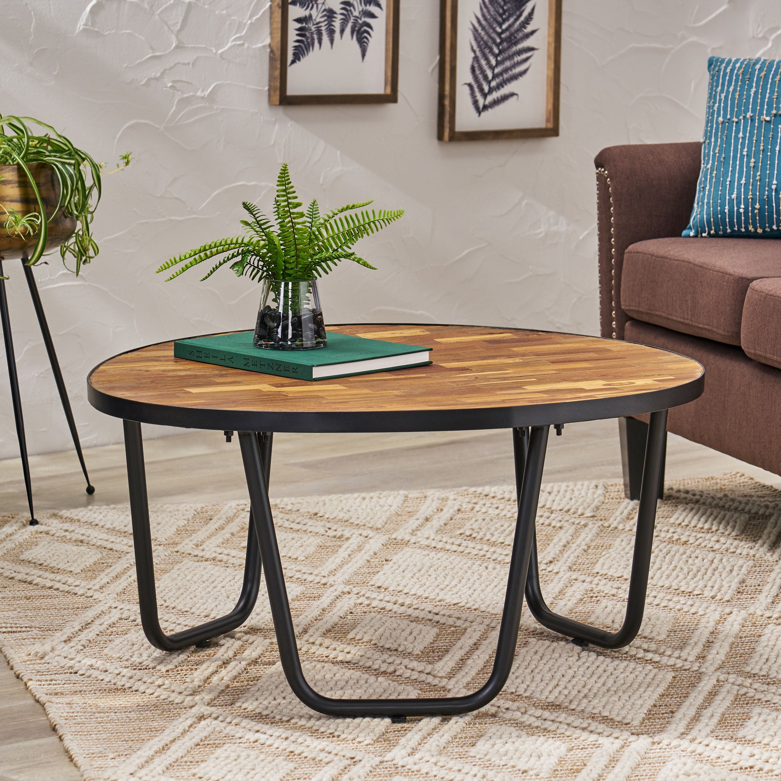 Wiers Modern Industrial Handcrafted Wooden Coffee Table, Natural and Black