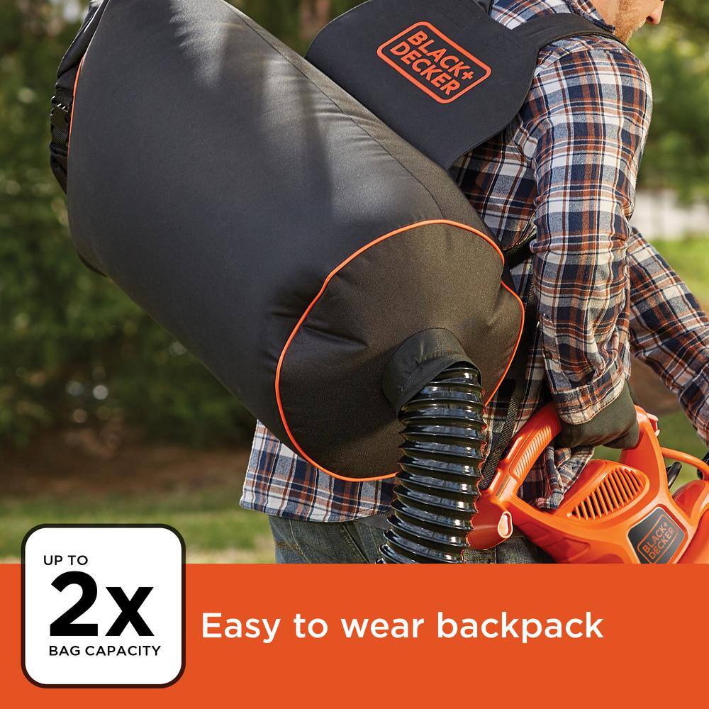 BLACK+DECKER 12 AMP 250 MPH 400 CFM Corded Electric 3-In-1 Backpack Leaf Blower Vacuum  Mulcher BEBL7000