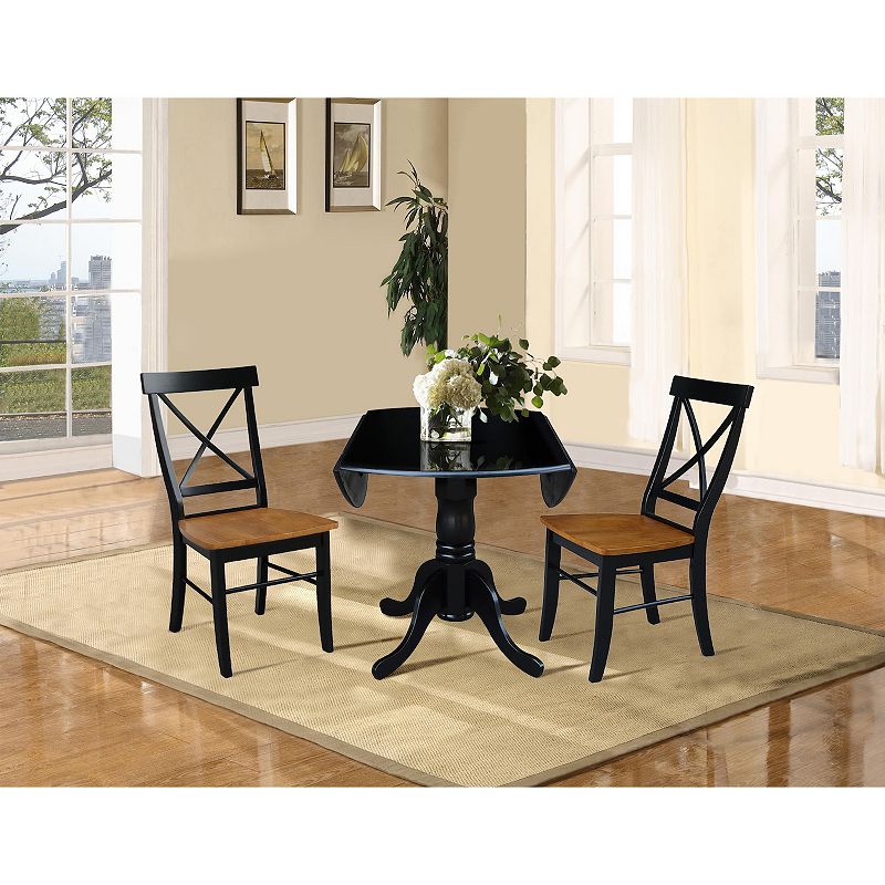 International Concepts Drop Leaf Dining Table and Cross Back Dining Chair 3-piece Set