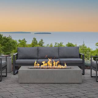 JENSEN CO Matteau Low 60 in. L x 12 in. H Outdoor Rectangular Concrete Composite Natural Gas Fire Table in Flint with Vinyl Cover 143NG-FLNT