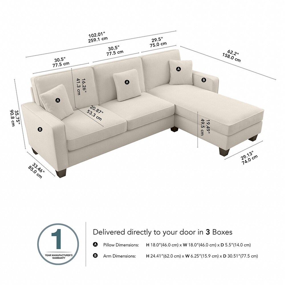 Stockton 102 in. Sectional Sofa w/ Reversible Chaise by Bush Furniture