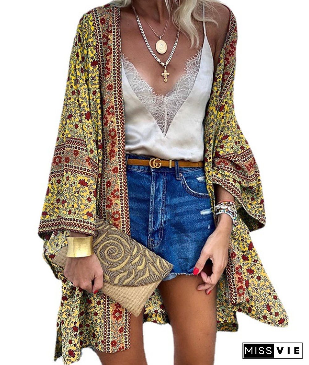 Women's Casual Open Front Cardigan Holiday Beach Bikini Cover Up Summer Kimono