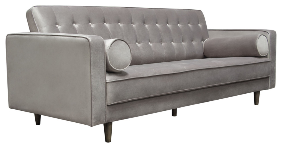 Juniper Tufted Sofa  Champagne Gray Velvet With 2 Bolster Pillows   Sofas   by Morning Design Group  Inc  Houzz