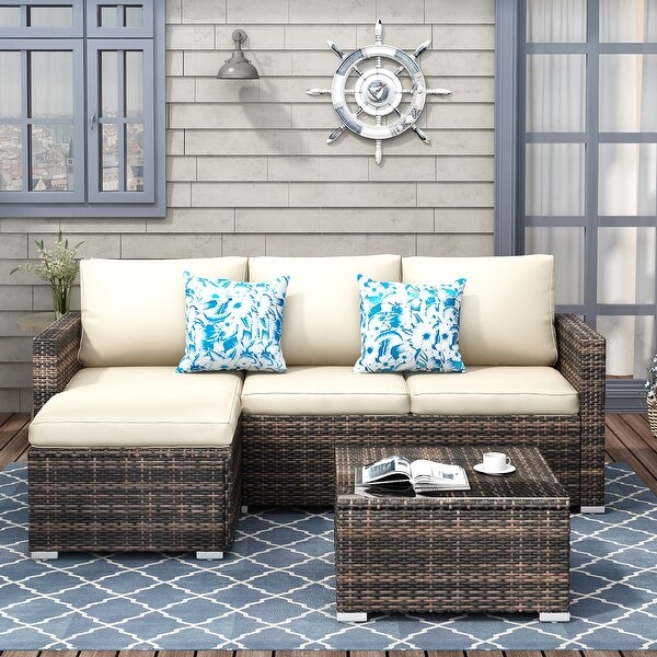 3-piece Patio Furniture Sets Resin Wicker Outdoor Sectional Sofa Chat Set - Overstock - 31721010