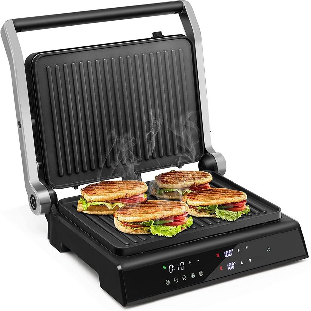 Costway Electric Panini Press Grill 1200w Sandwich Maker With Independent Temperature Control amp Removable Drip Tray