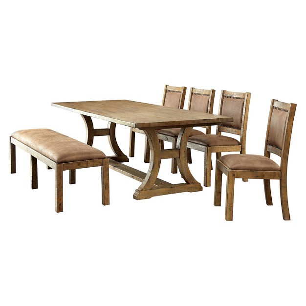 6pc Tomasina Solid Pine Wood Dining Set Light Oak Homes Inside Out