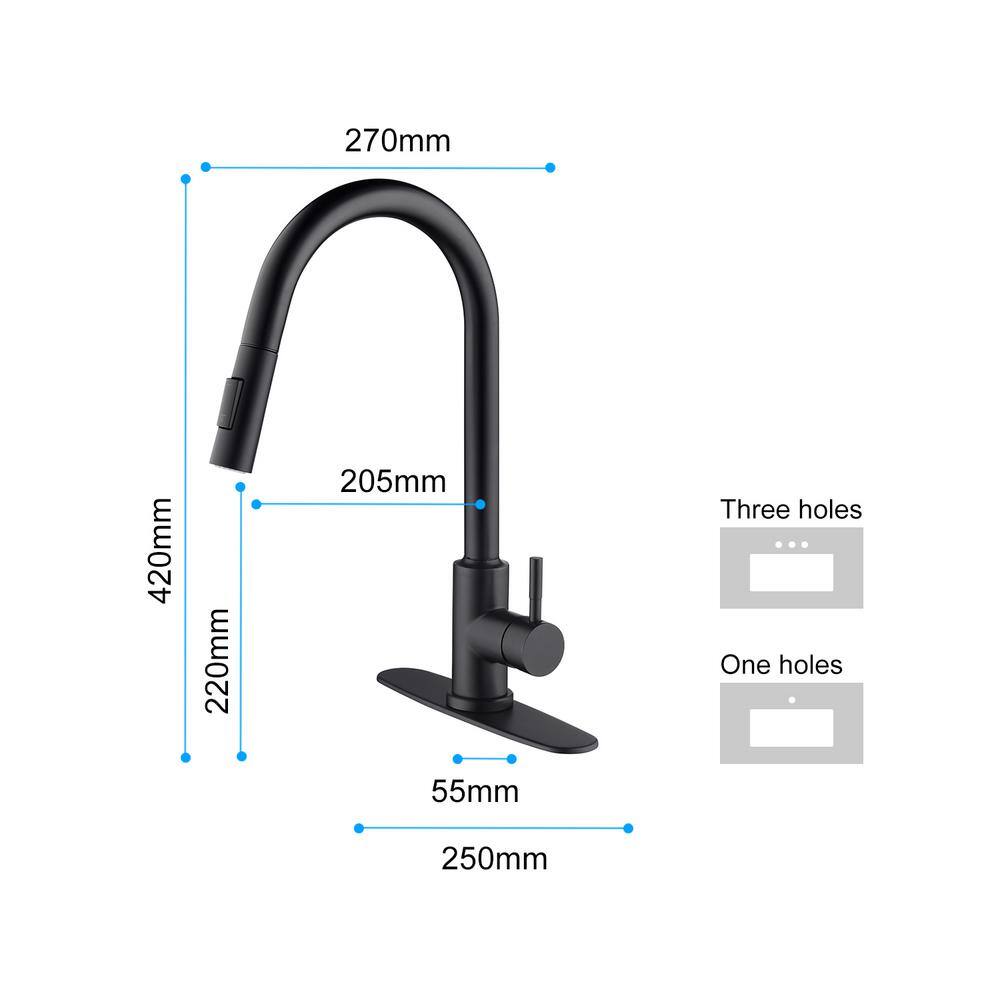 Toject Ballard Touch Single-Handle Pull-Down Sprayer Kitchen Faucet with Dual Function Sprayhead in Matte Black BST001MB