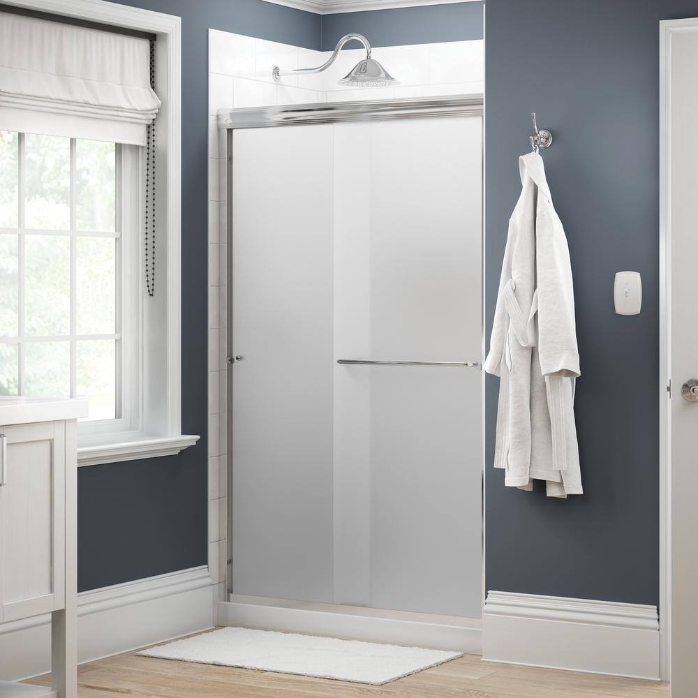 Delta Simplicity 48 in. x 70 in. Semi-Frameless Traditional Sliding Shower Door in Chrome with Frosted Glass 2422348