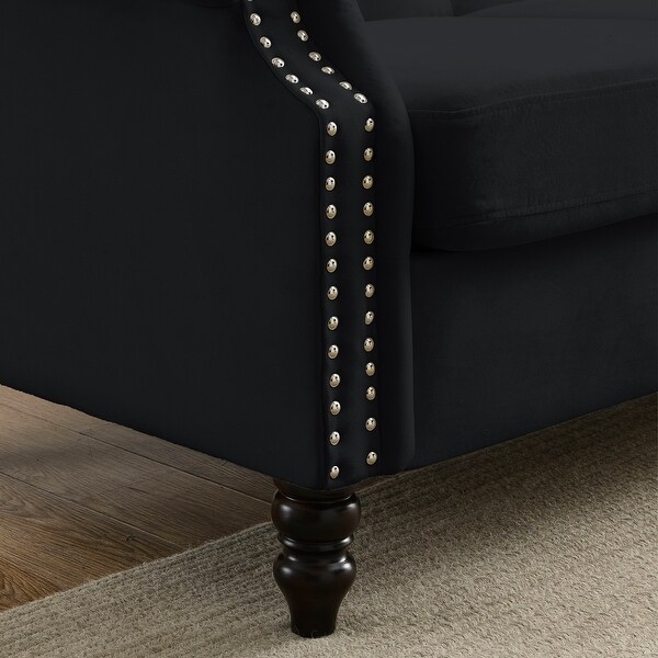 Chesterfield Sofa Black Velvet for Living Room