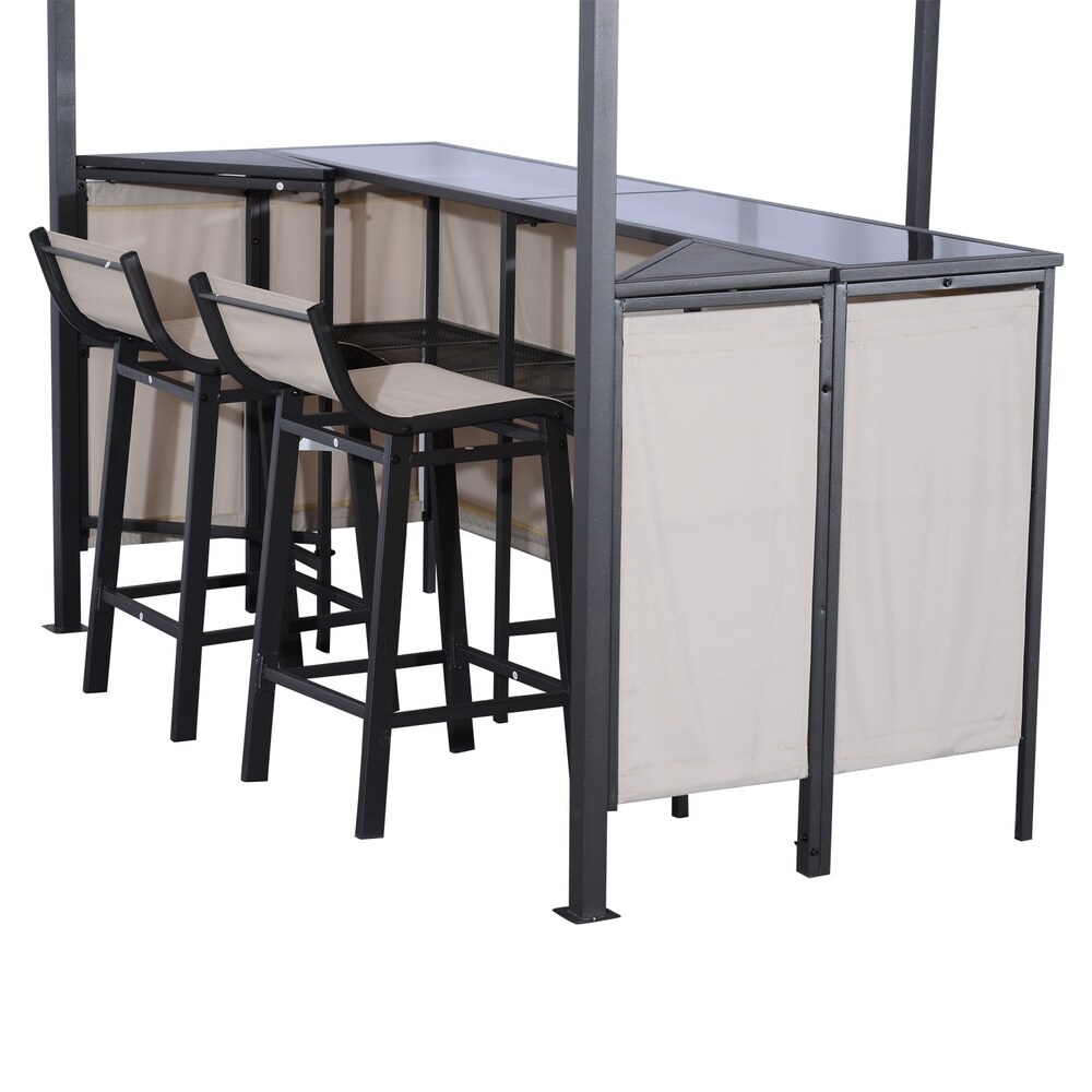 Outsunny 8 ft x 8 ft Outdoor Covered Bar Gazebo Set with Barstools