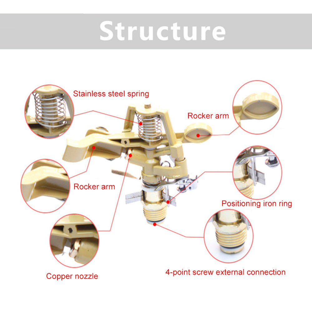 0°-360° Kirsite Adjustable Pattern Rain Bird Garden Impact Sprinkler Agricultural Lawn Brass Spray 4' Nozzle 10-15M Water Distance