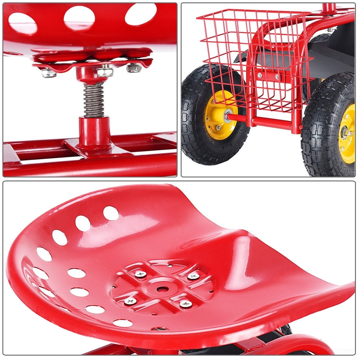 Outdoor Rolling Garden Cart Wagon Scooter with 360¡ã Swivel Seat