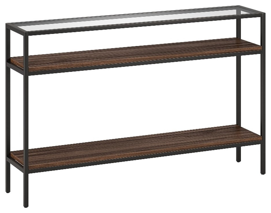 Henn ampHart 47.63 quotBlackened Bronze/Walnut Metal/Glass Console Table   Transitional   Console Tables   by Homesquare  Houzz