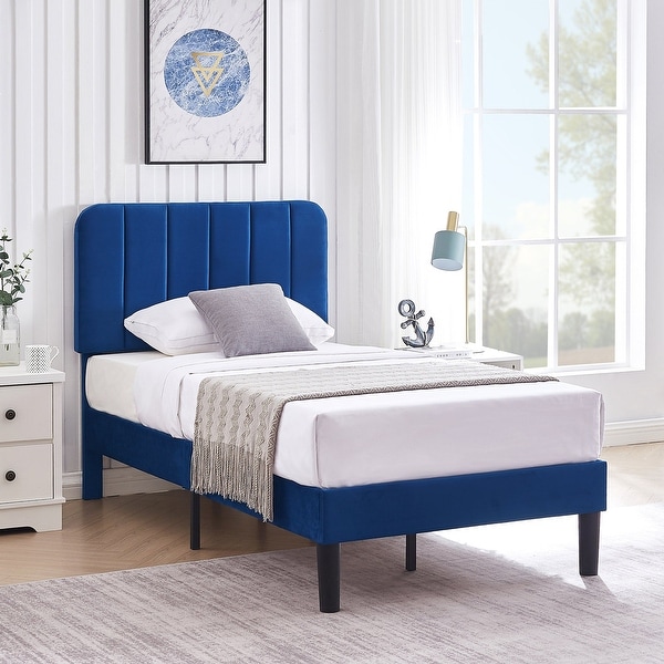 Javlergo 3-Piece Modern Bedroom Set with Upholstered Bed Frame and 2 Nightstand， Blue - - 37904706