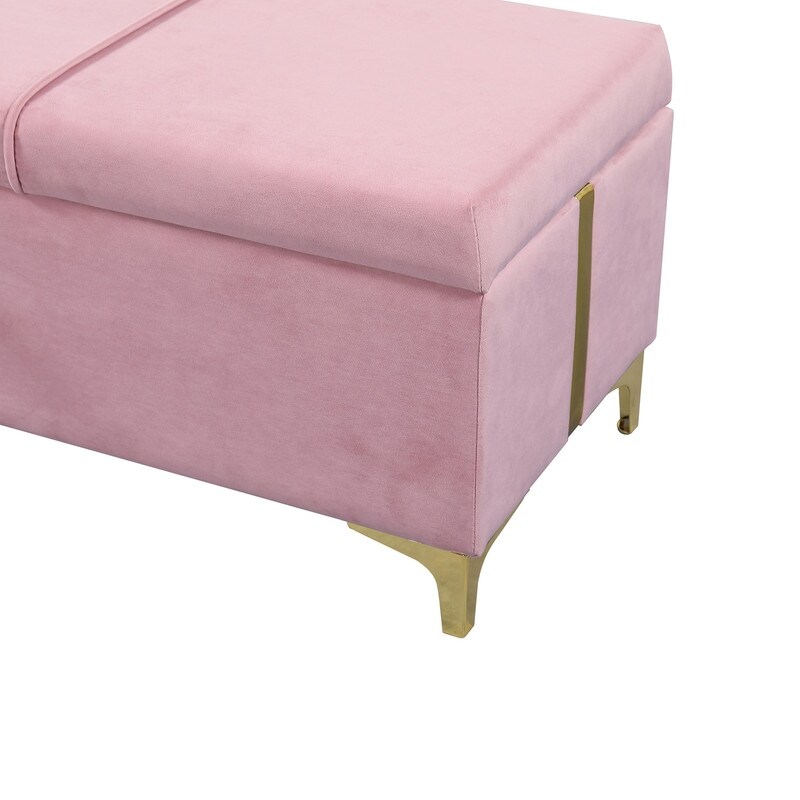 Elegant Upholstered Storage Ottoman Storage Bench with Metal Legs for Bedroom Living Room Fully Assembled Except Legs