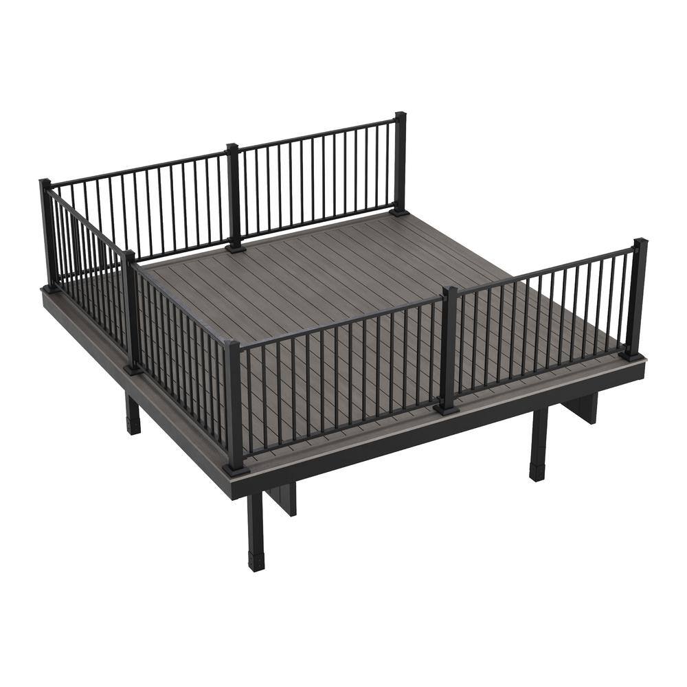 FORTRESS Apex Freestanding 4 ft. x 12 ft. x 12 ft. Alaskan Driftwood PVC Deck with Steel Framing and Aluminum Railing K-64400852313