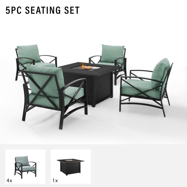 Kaplan 5Pc Outdoor Metal Conversation Set W/Fire Table