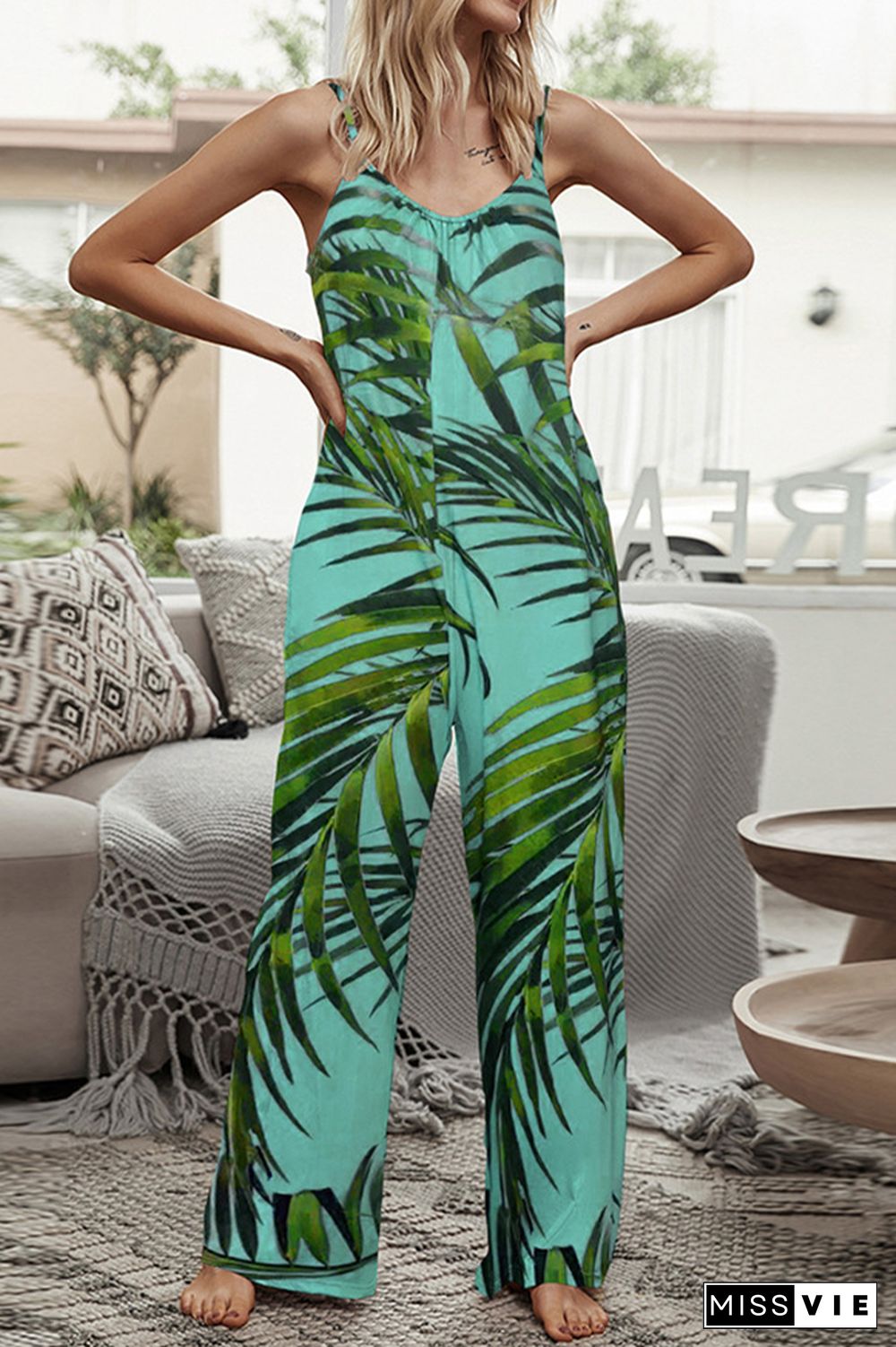 Print Long Pants Loose Jumpsuit Wholesale