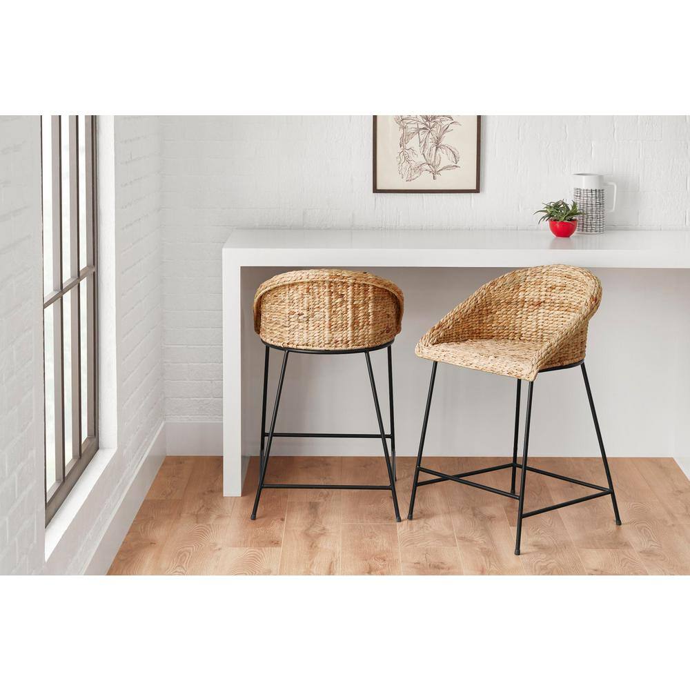 StyleWell Natural Woven Hyacinth Counter Stool with Low Back ST1808296-NBLK