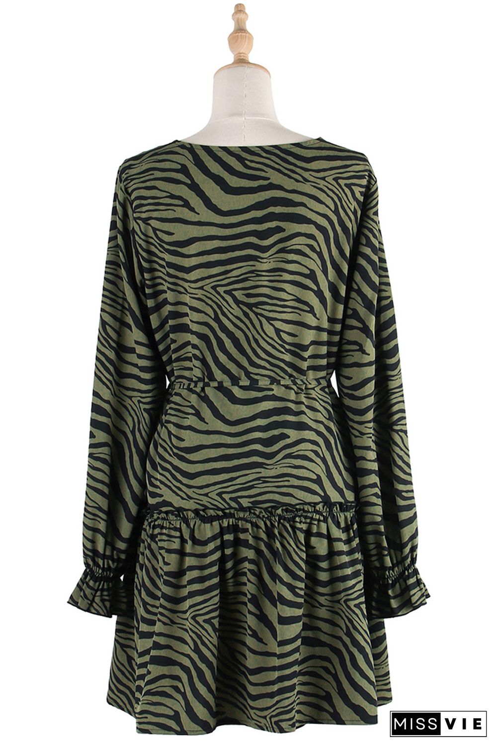 Zebra Print Puff Sleeves Ruffle Mini Dress