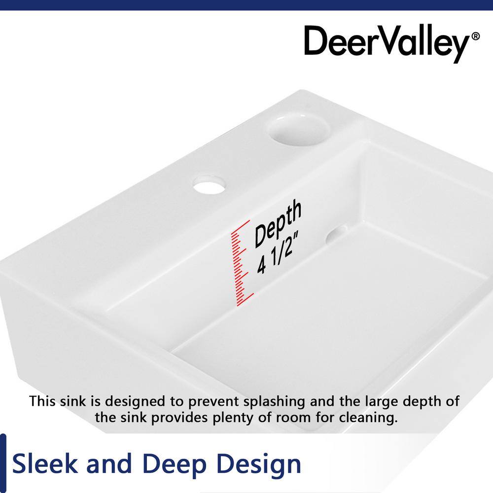 DEERVALLEY Apex White Ceramic Rectangular Vessel Bathroom Sink not Included Faucet with Pop-up Drain DV-1V0046