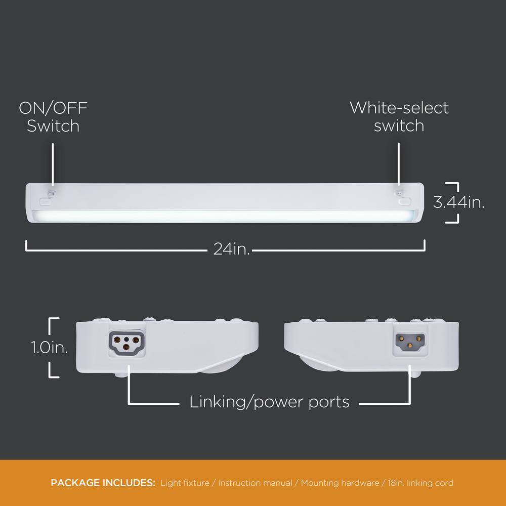 ULTRA PROGRADE ProLink Hardwired 24 in. LED White Under Cabinet Light Linkable 3 Color Temperature Options 47936-T1