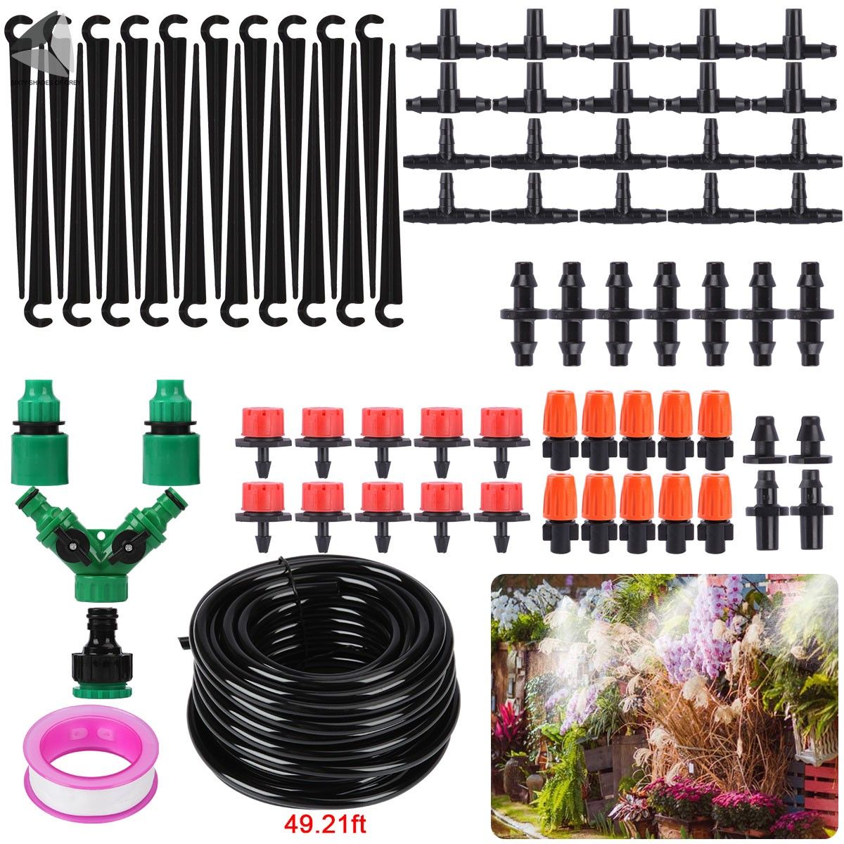 Sixtyshades 50FT Auto Drip Irrigation System Kits with Adjustable Dripper， 1/4