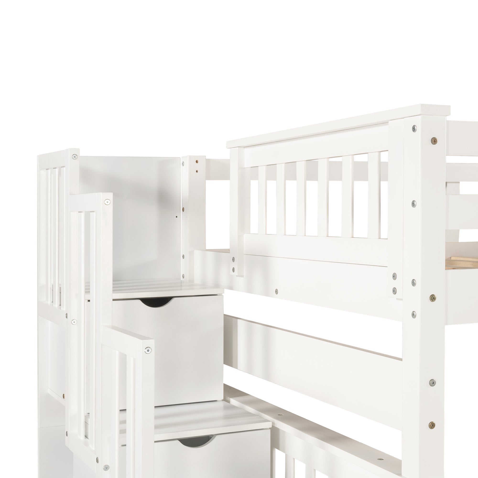 Bellemave Full Over Full Bunk Bed with Stairs and 6 Storage Drawers, Solid Wooden Detachable Bunk Bed Frame with Storage Shelves for Kids Teens Adults (White)