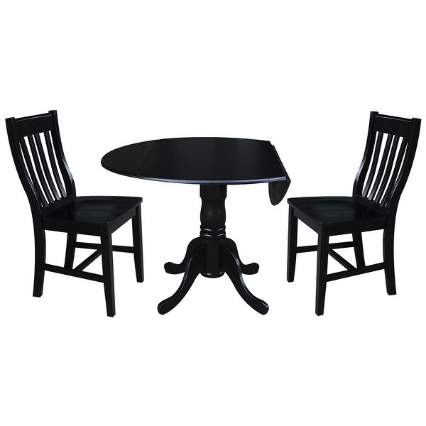 42 inch Drop Leaf Table with Two Slat Back Dining Chairs - 3 Piece Set