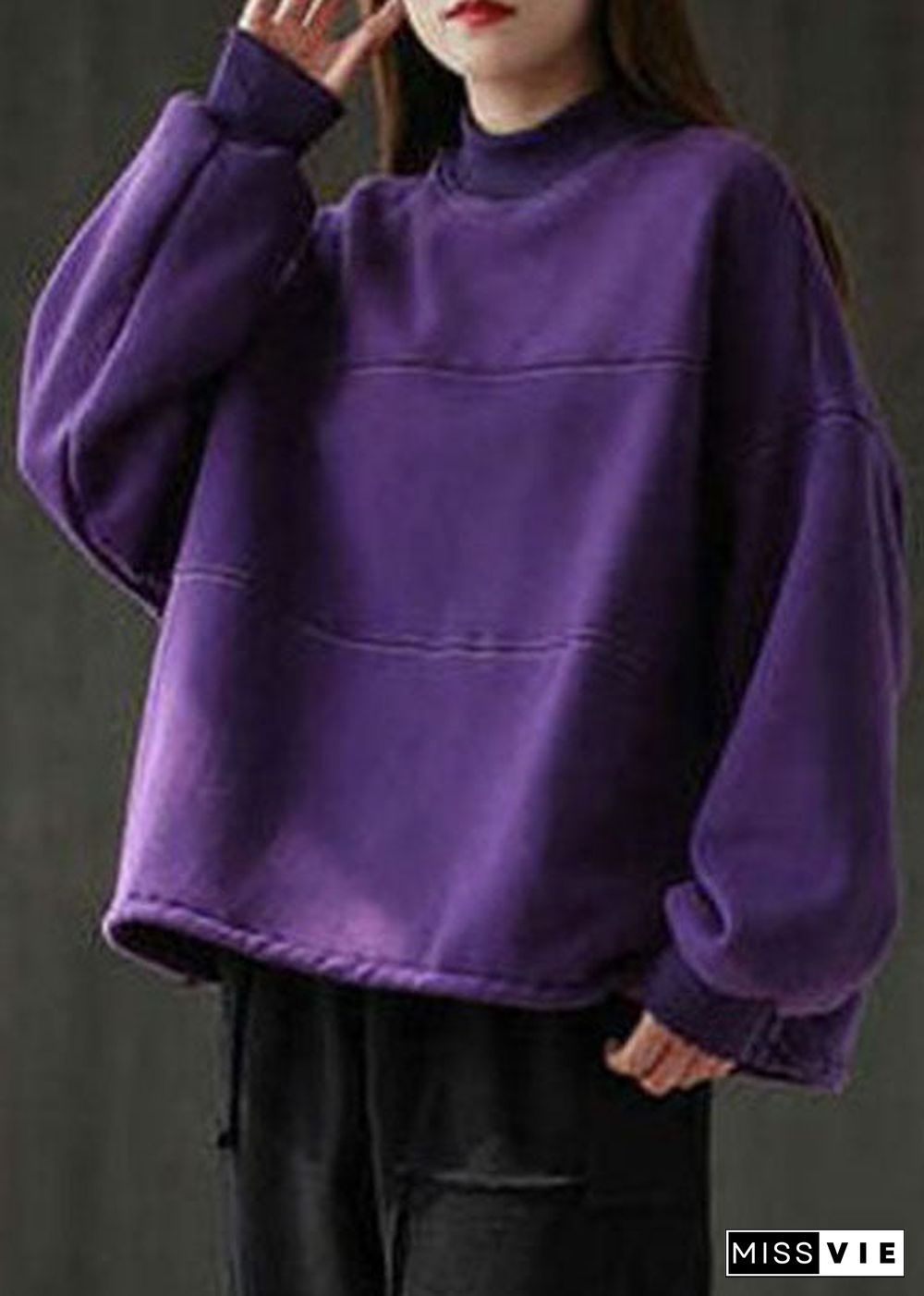 Purple Red thick Warm Fleece Casual Sweatshirts Top Winter