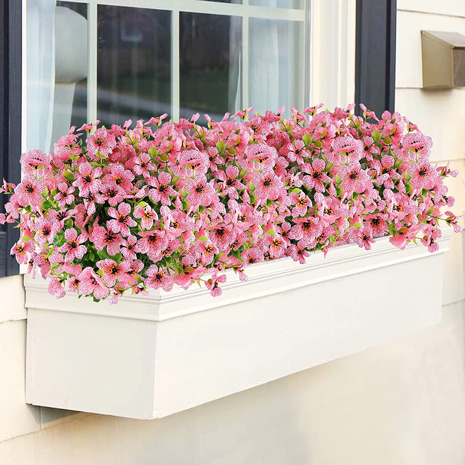 GRNSHTS 6 Bundles Artificial Flowers UV Resistant Fake Plants Outdoor Faux Plastic Flowers Garden Window Box Porch Home Decor (Pink)