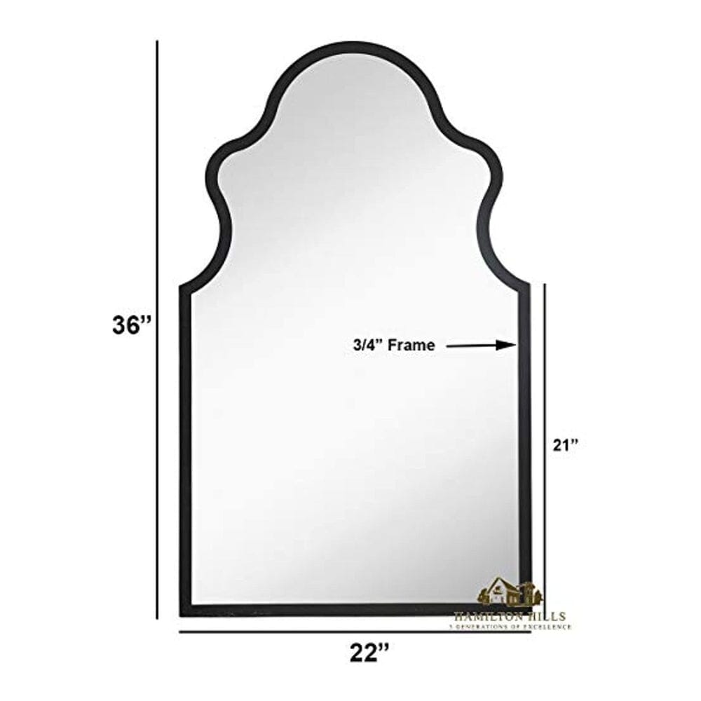 Hamilton Hills Arched Mirror Black Framed Wall Mirror with Queen Anne Design 22