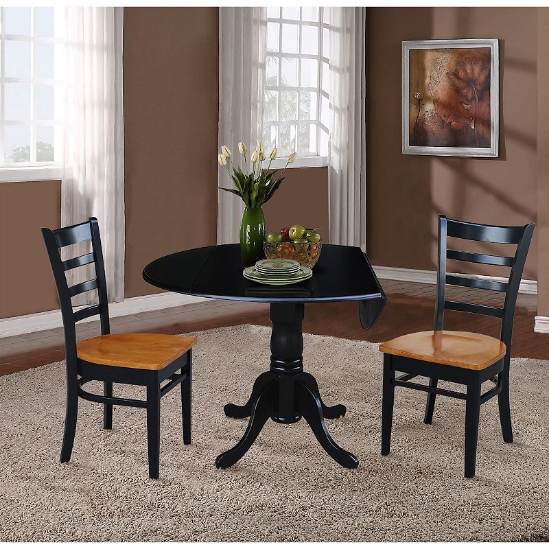 International Concepts Drop Leaf Two Tone Dining Table and Dining Chair 3-piece Set