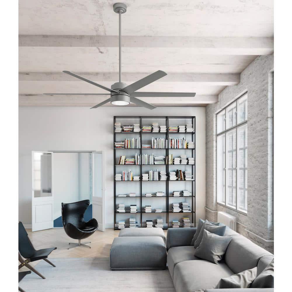 Hunter Solaria 72 in Integrated LED Outdoor Matte Silver Ceiling Fan with Light Kit and Remote Control