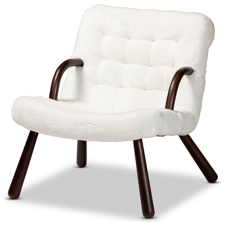 Modern Contemporary White Sherpa Upholstered Walnut Brown Finished Accent Chair   Midcentury   Armchairs And Accent Chairs   by Imtinanz  LLC  Houzz