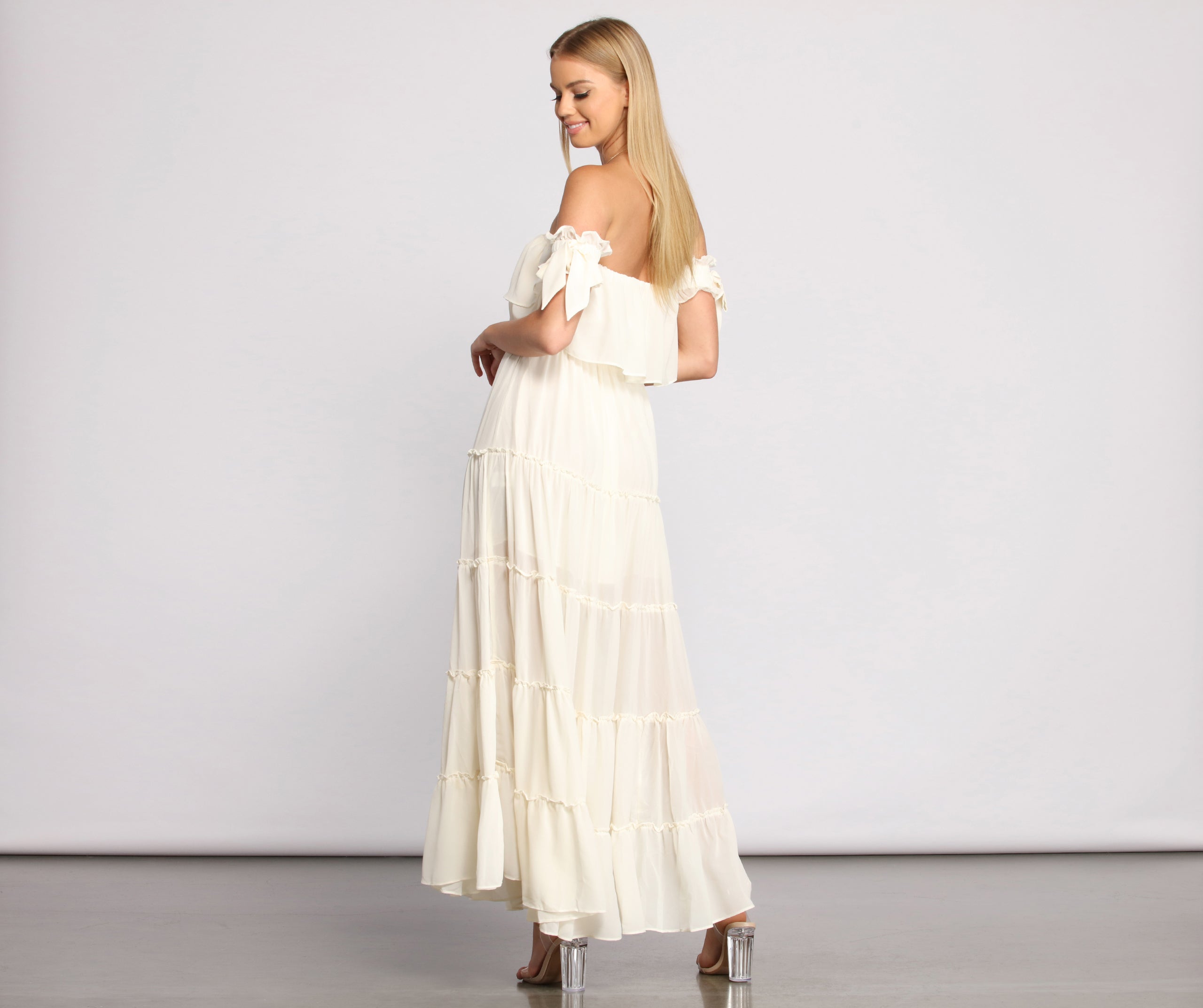 Ruffled Romance Off The Shoulder Maxi Dress