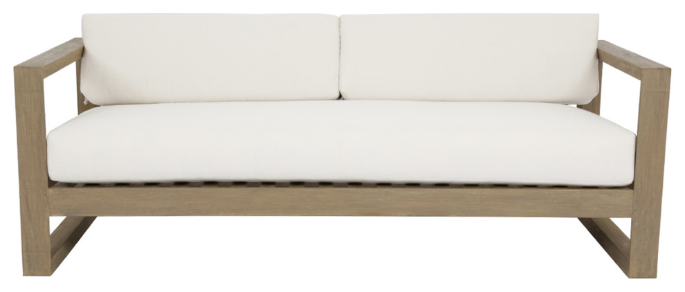 Coastal Teak Sofa With Cushions  Canvas Canvas   Transitional   Outdoor Sofas   by Sunset West Outdoor Furniture  Houzz