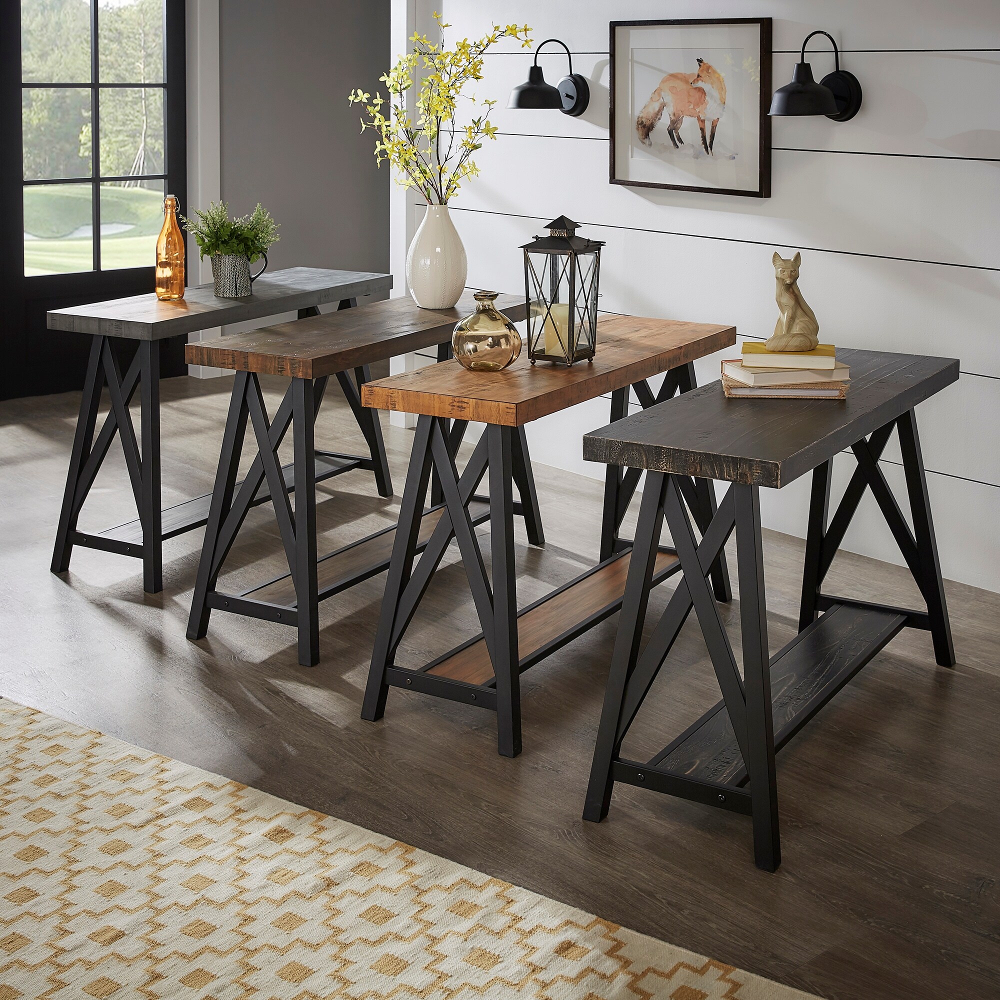 Bryson Rustic X-Base Sofa Entryway Table by iNSPIRE Q Classic