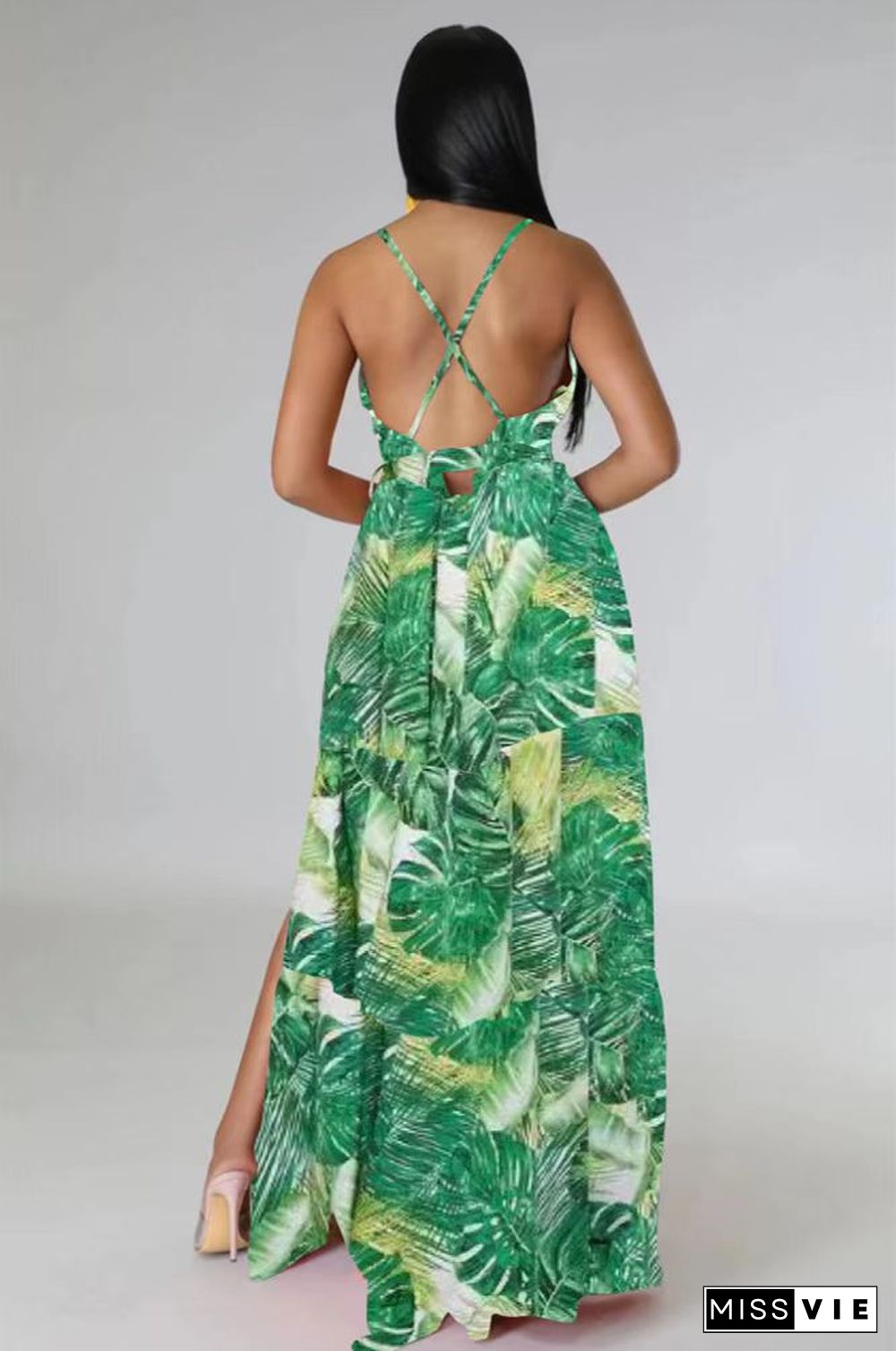 Sexy Floral Print Spaghetti Strap Backless Maxi Dress