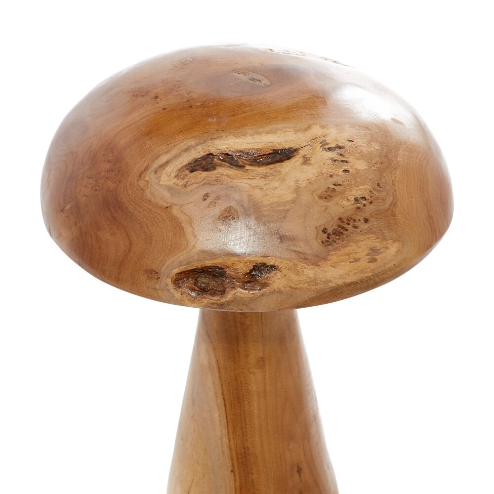 Brown Teak Wood Handmade Live Edge Mushroom Sculpture with Natural Smooth Finish (Set of 3)   S/3 16\
