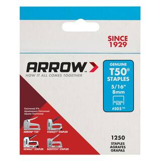 Arrow T50 516 in. Leg x 38 in. Crown 18-Gauge Galvanized Steel Staples (1250-Pack) 505