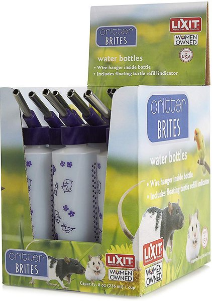 Lixit Critter Brite Small Animal Cage Water Bottle Pack， 8-oz， 12 count