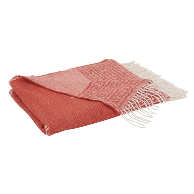 Medallion Design Throw Blanket With Fringe Edges Persimmon Saro Lifestyle