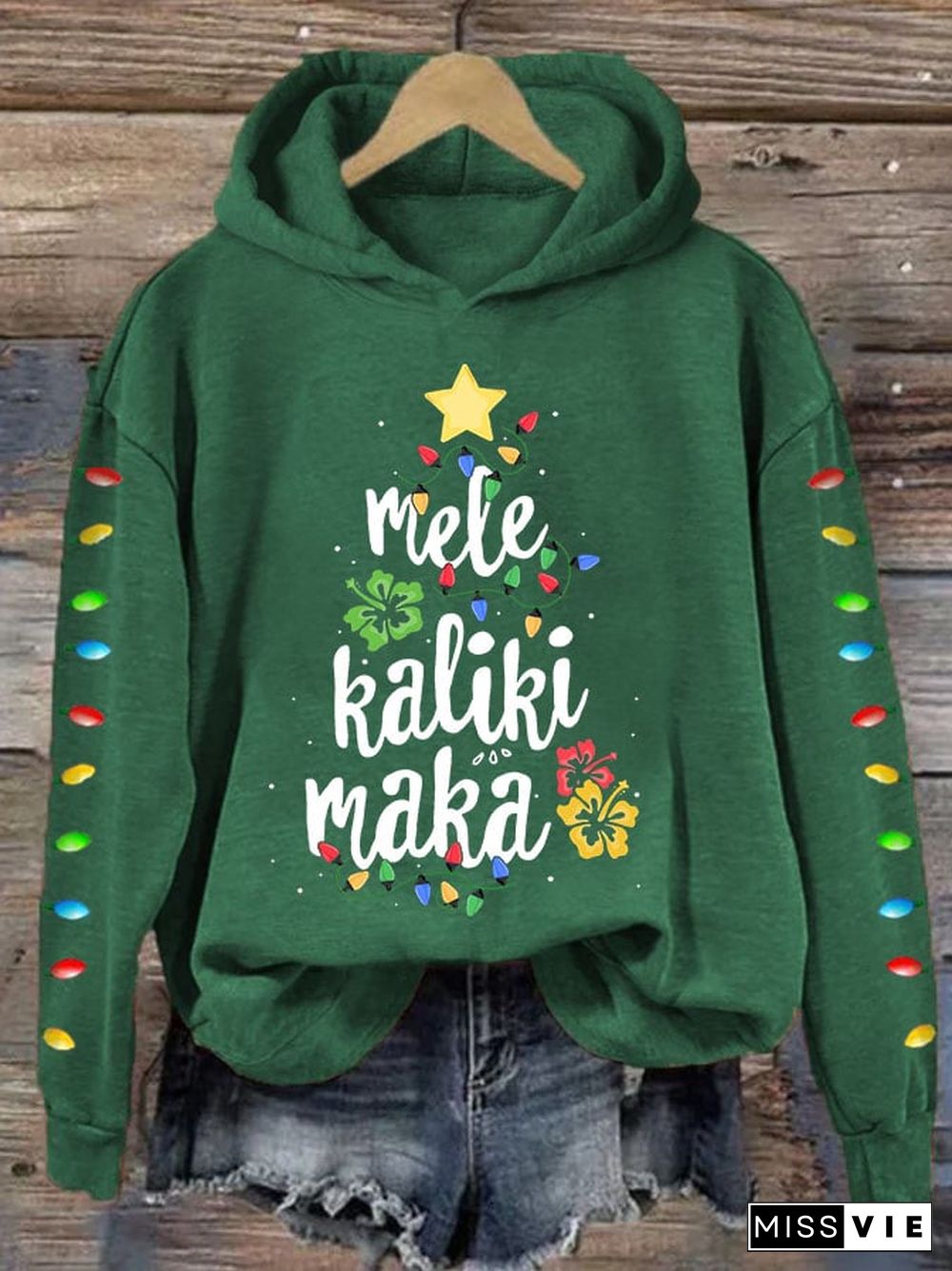 Women's Mele Kalikimaka Hawaii Christmas Print Hoodie