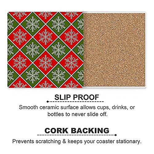 Colourlife Snowflakes On Square Printed Square Ceramic Coaster For Drinks With Cork Base For Coffee Cups Place Mats For Home Decor Set Of 4 Pieces