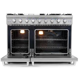 Cosmo 48 in. 6.8 cu. ft. Double Oven Commercial-Style Gas Range with Fan Assist Convection Oven in Stainless Steel COS-EPGR486G