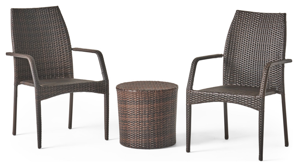 GDF Studio 3 Piece Dawson Outdoor Multi brown Wicker Stacking Chair Chat Set   Tropical   Outdoor Lounge Sets   by GDFStudio  Houzz